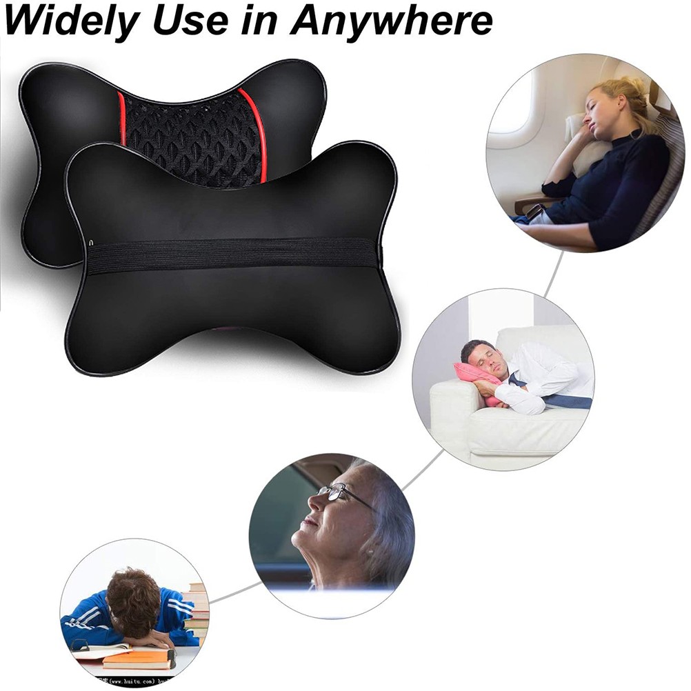 2-Pack PU Leather Car Headrest Cushions Soft Neck Support Pillow