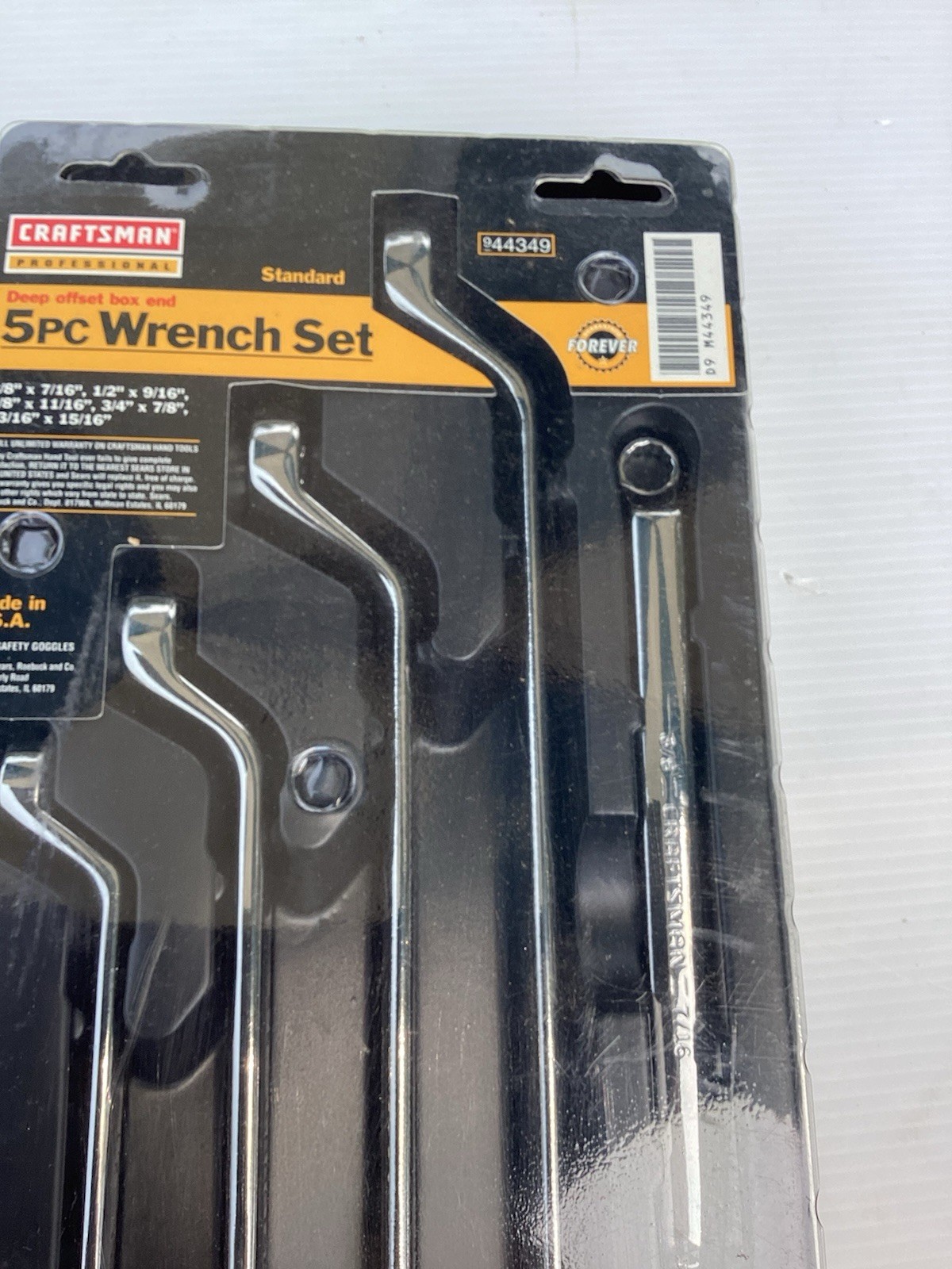 Sears Craftsman Professional 5pc Deep Offset Wrench Set 44349 SAE Full Polish