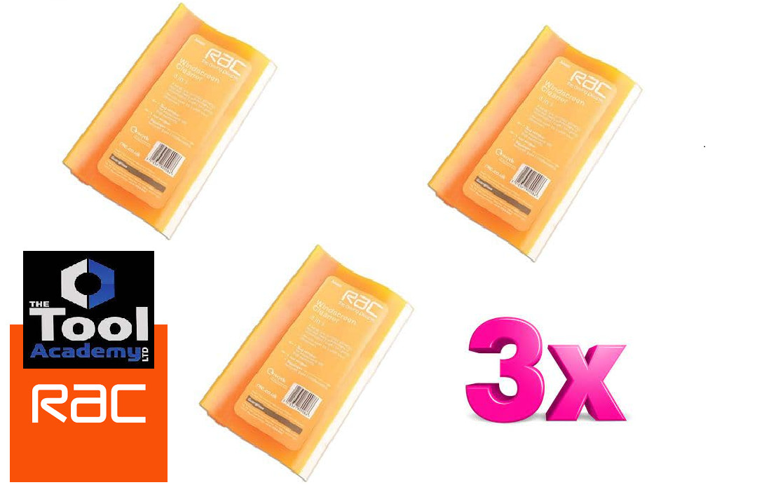 XMAS23 3 X RAC 3 IN 1 WINDSCREEN GLASS CLEANER ICE FROST SCRAPER BUG REMOVE TOOL