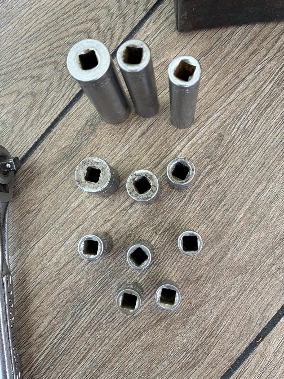 Vintage 6pt Sears Craftsman USA =V= (Flying V) 1/4” Drive Socket Set & Box