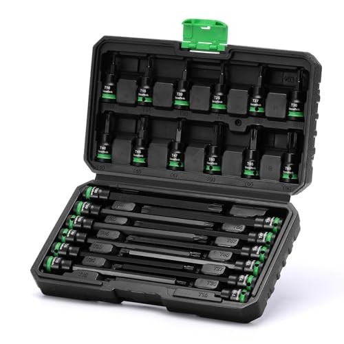 Extra Long 24PCS Torx Bit Socket Set, 3/8″ Drive S2 Alloy Steel, T10-T60, CR-V,