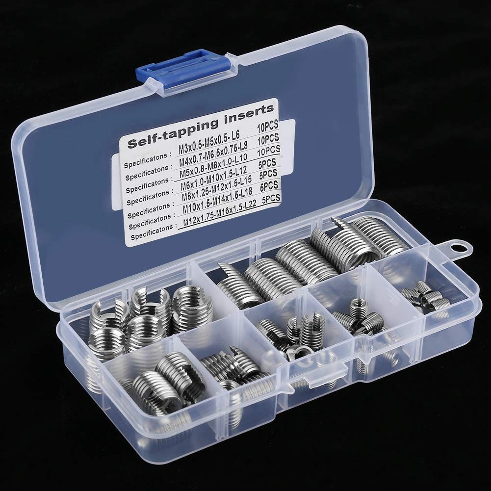 50 Pcs Self Tapping Thread Inserts Set for Reinforce Repair M3-M10 Steel