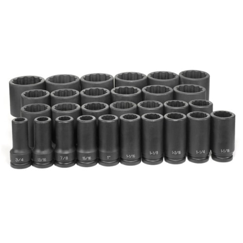 Grey Pneumatic 8129D Deep Fractional Impact Socket Master Set, 29-Piece, 3/4″