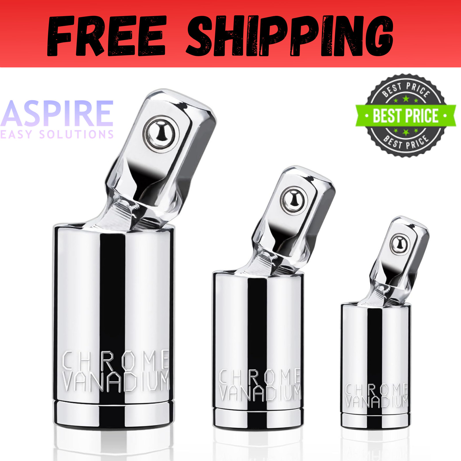 3PCS Impact Universal Joint Swivel Socket Adapter Set 1/4″ 3/8” 1/2″ Drive 360°