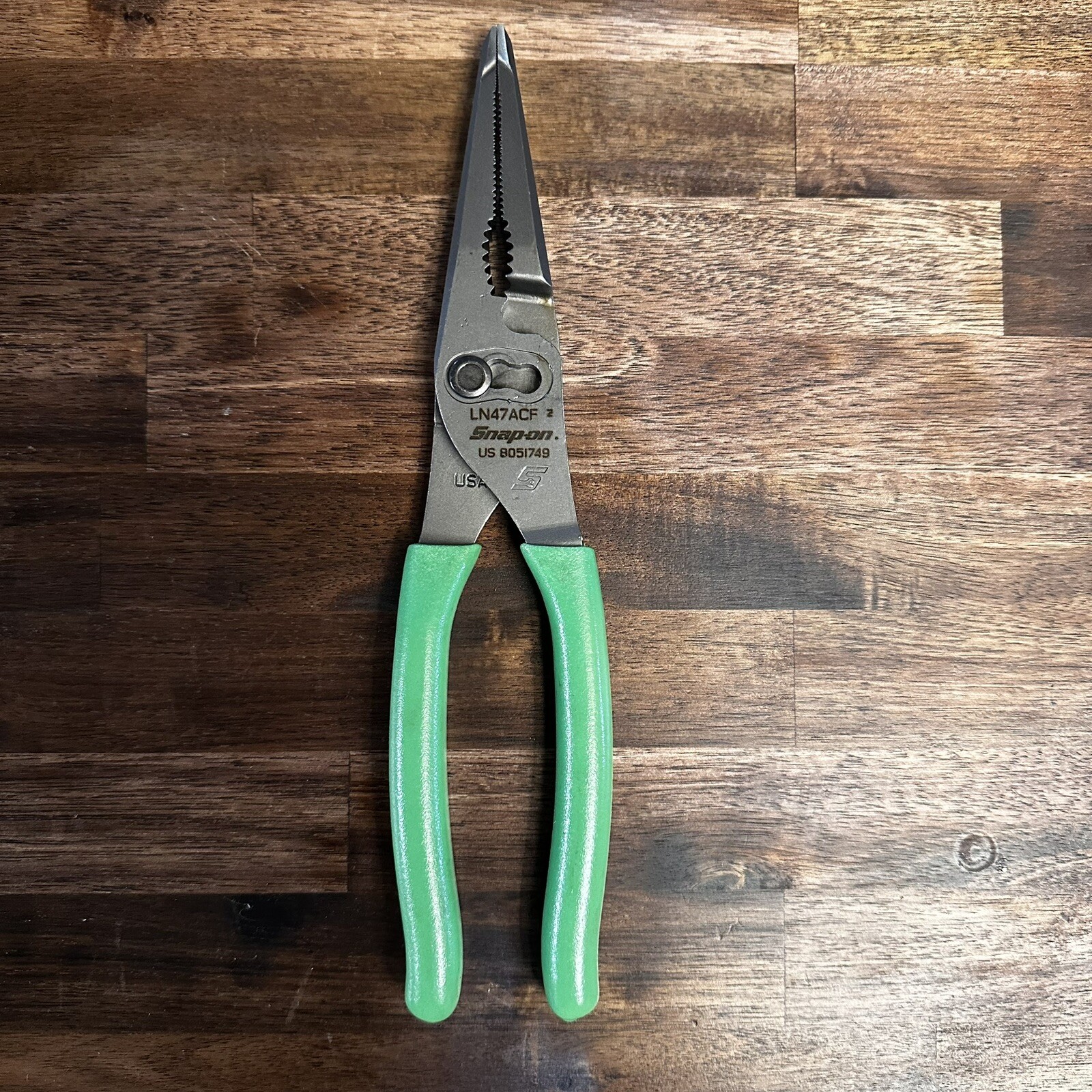 NEW Snap On LN47ACF 9″ Needle Nose/Slip-Joint GREEN Handle Soft Grip Pliers