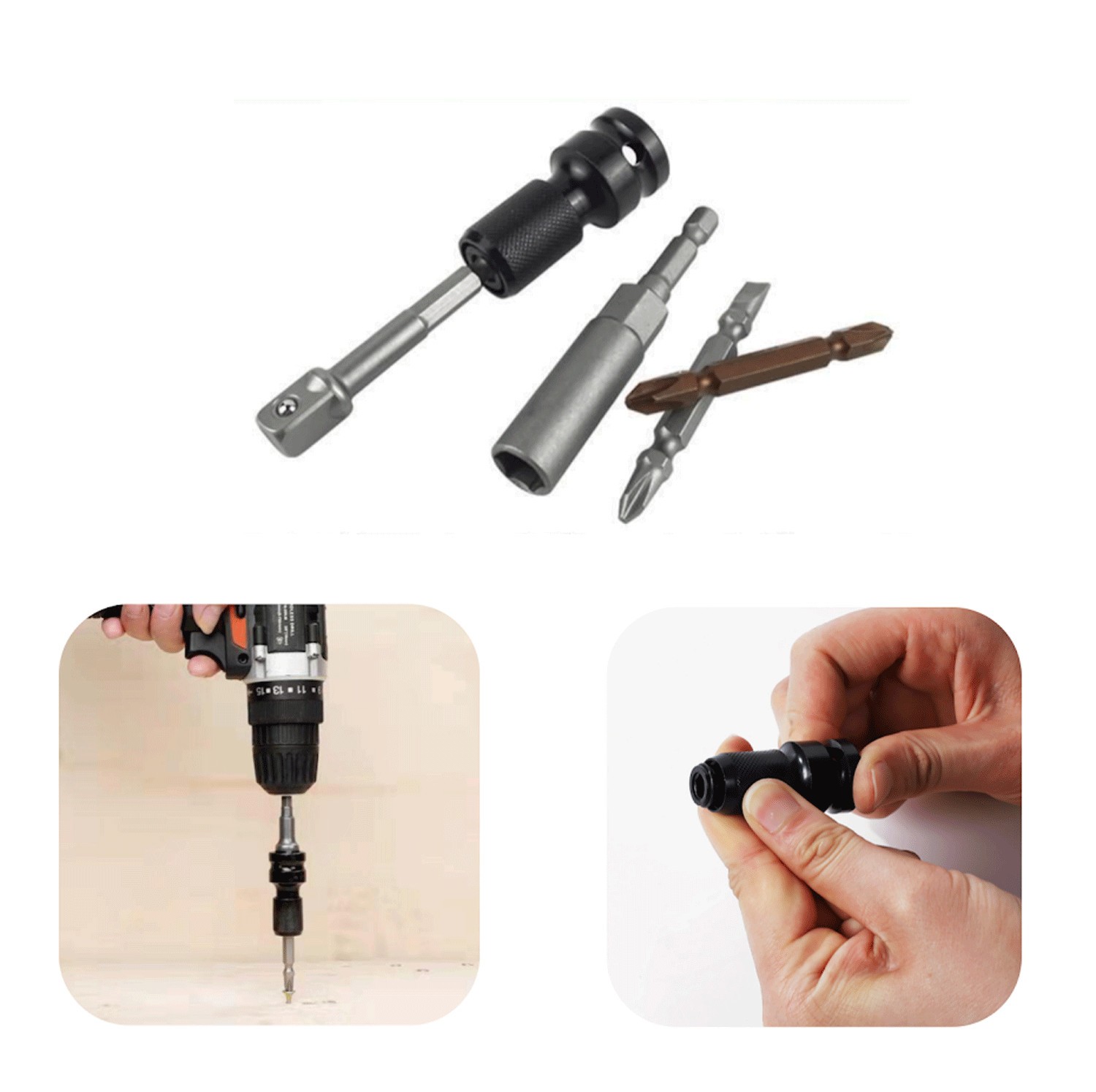 2Pcs Socket Adapter Drill Hex Shank Chuck Change Impact Driver Tool 1/2″ To 1/4″