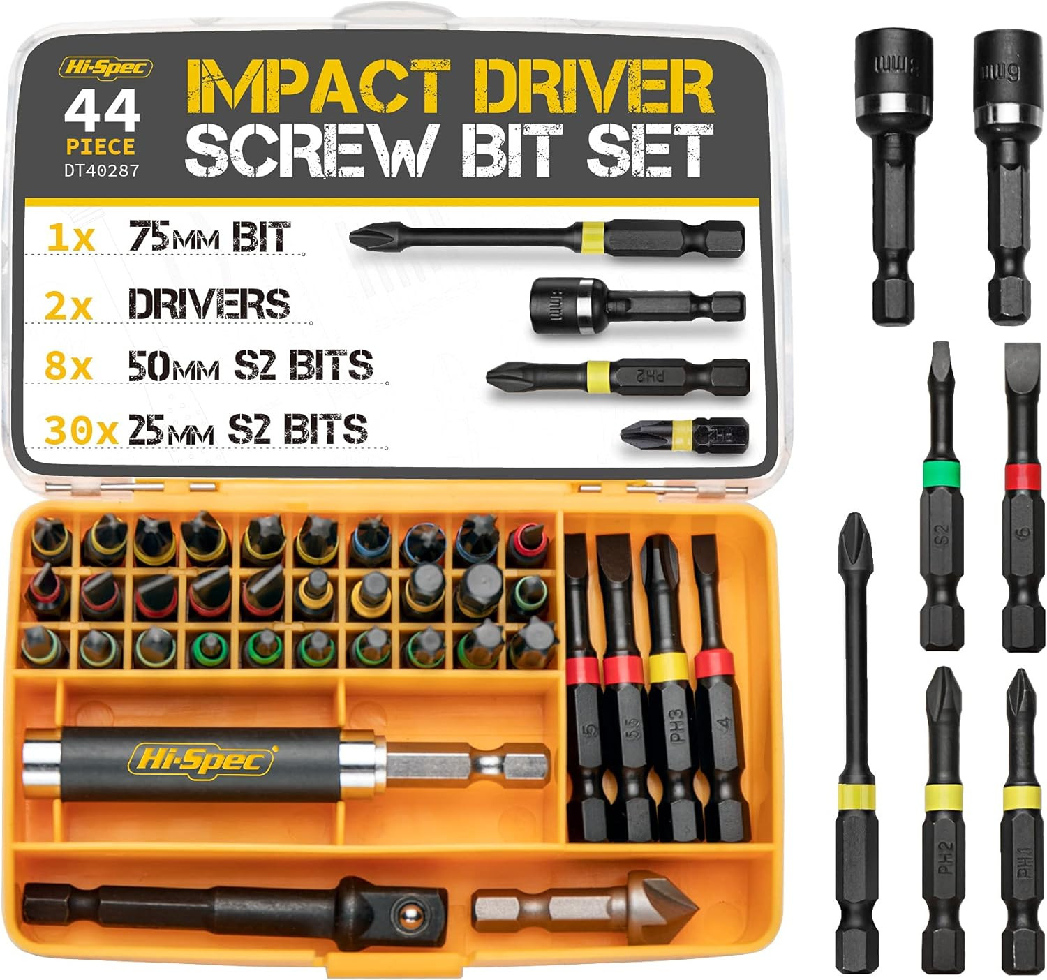 44Pc Impact Drill Driver Screw Bit Set with Popular PZ & PH Sizes, 1/4 Hex S2 Sc