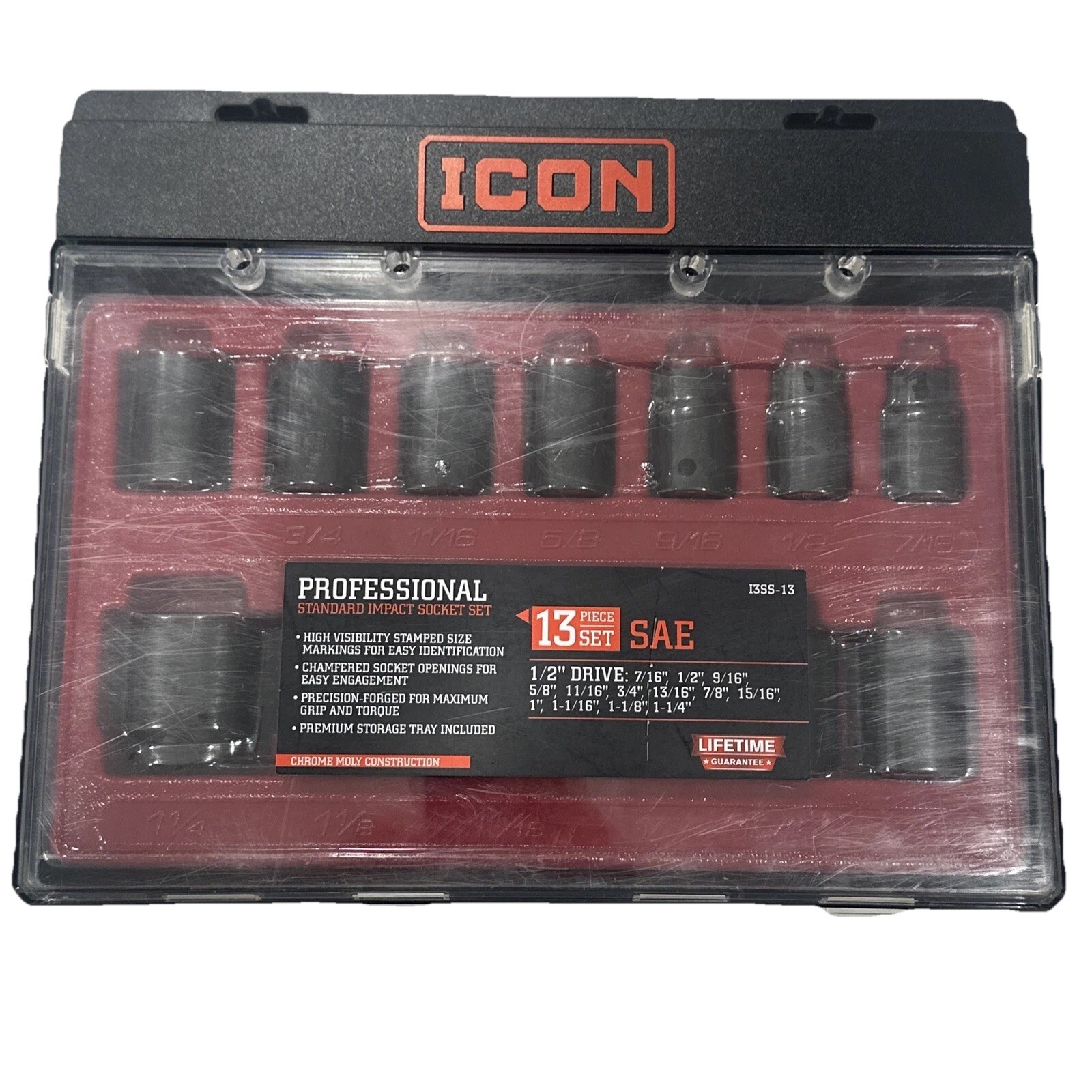 ICON Professional Standard Impact 13 Piece Socket 1/2 Drive Set SAE 13SS-13 New