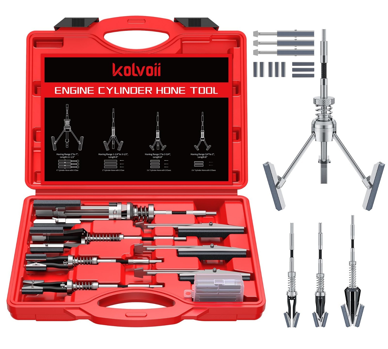 Adjustable Cylinder Hone Tool Set for 3/4″ to 7″ Engines, 11 Replacement Stones