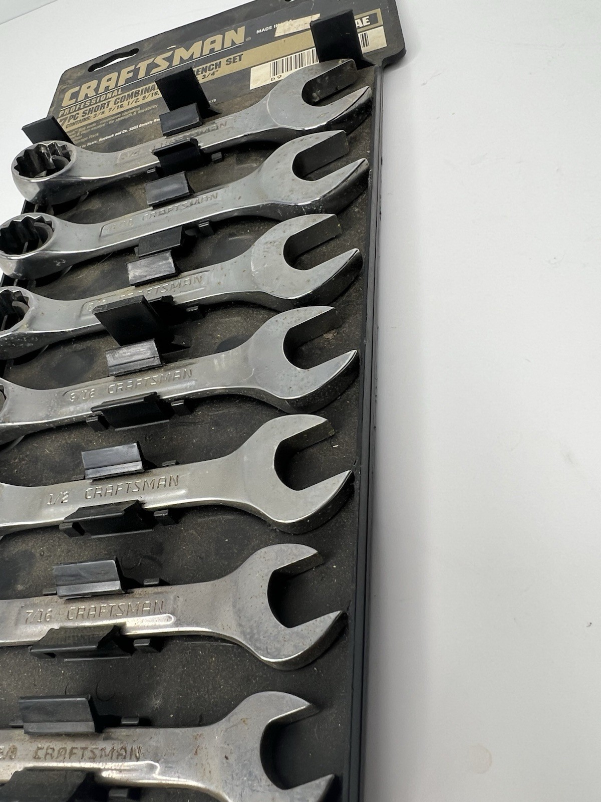 Craftsman 9 44101 7 Pc Short Combination Wrench Set 3/8-3/4 SAE Stubby USA