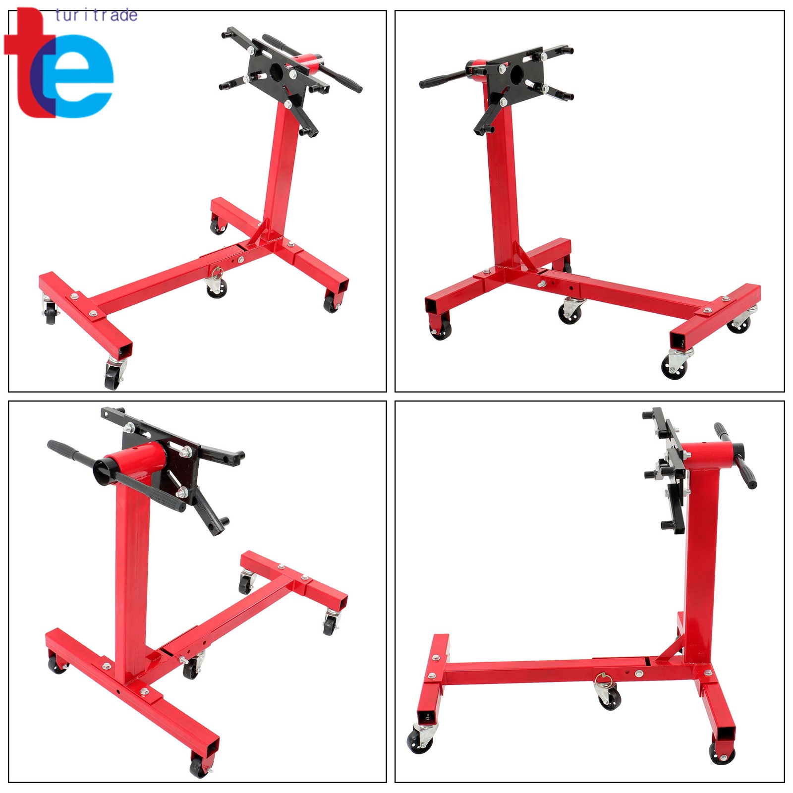 Rotating Engine Stand 1500lbs Folding Motor Hoist Dolly w/ 360° Adjustable Head