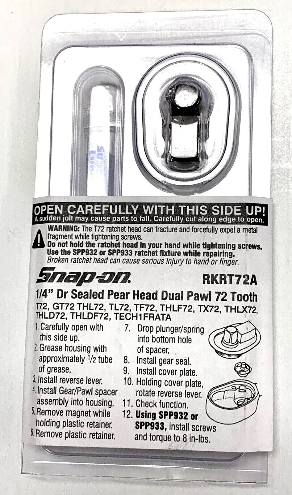 SNAP ON TOOLS USA RKRT72A 1/4″ Drive Ratchet Repair Kit 72 Tooth FREE Shipping