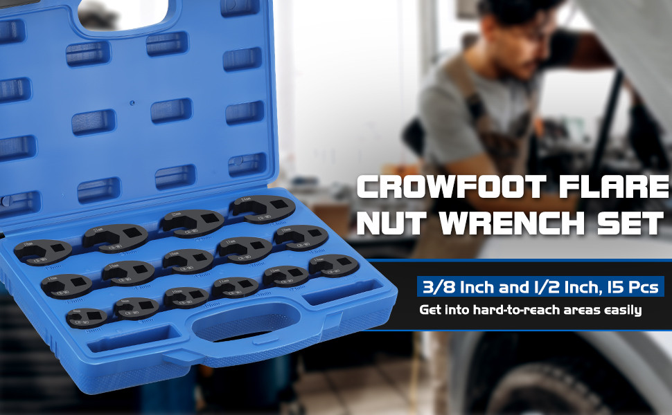 15PCS Crows foot Wrench Set 1/2″ and 3/8” Drive Flare Nut Crowfoot Wrench Set