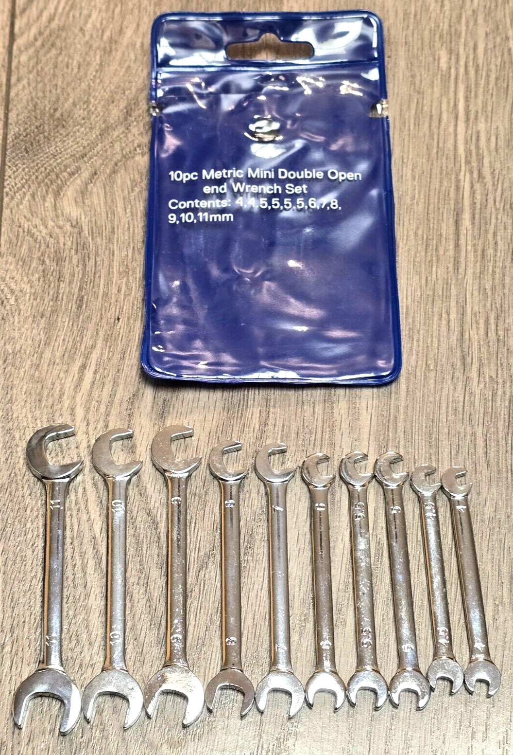 10pc Metric Midget / Mini 4-Way Open End Angle Wrench Set 4mm to 11mm