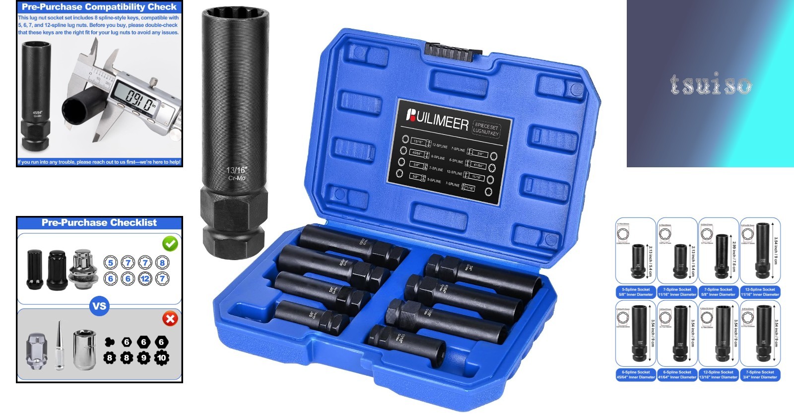 8-Piece Spline Lug Nut Socket Set for Effortless Removal – Durable and Portable
