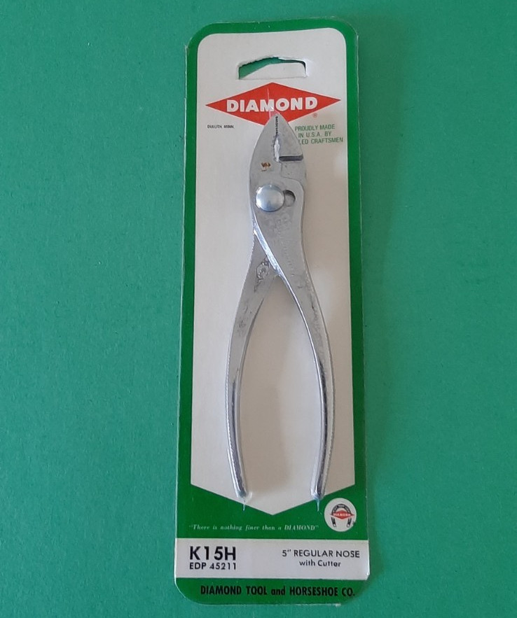 NOS Diamond Horseshoe 5″ Regular Nose w/ Cutter Slip Joint Pliers K15 K15H READ