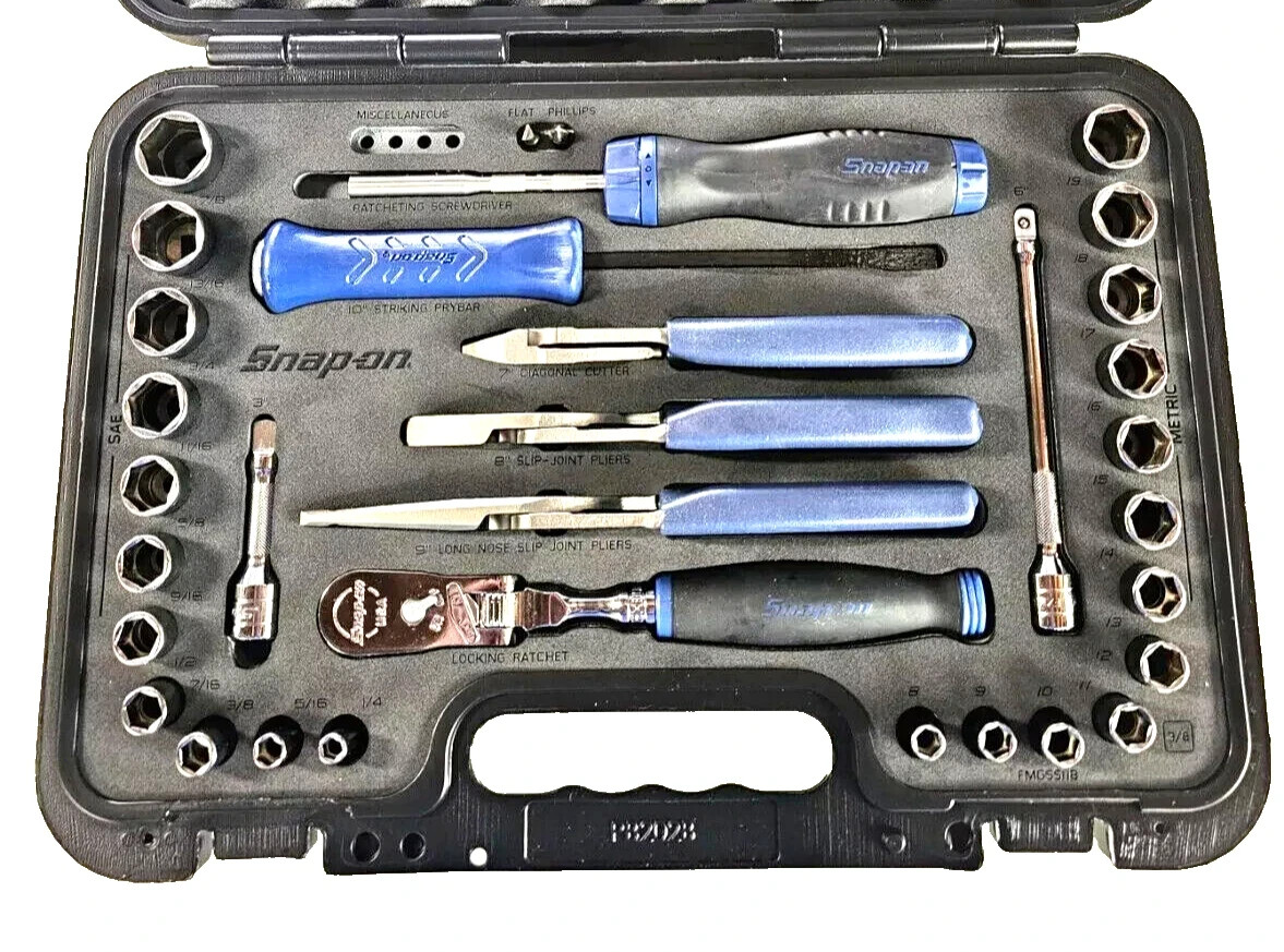 Snap-on POWER BLUE 3/8″ dr 33pc METRIC & SAE General Service Foam Set 233FSMBFMB