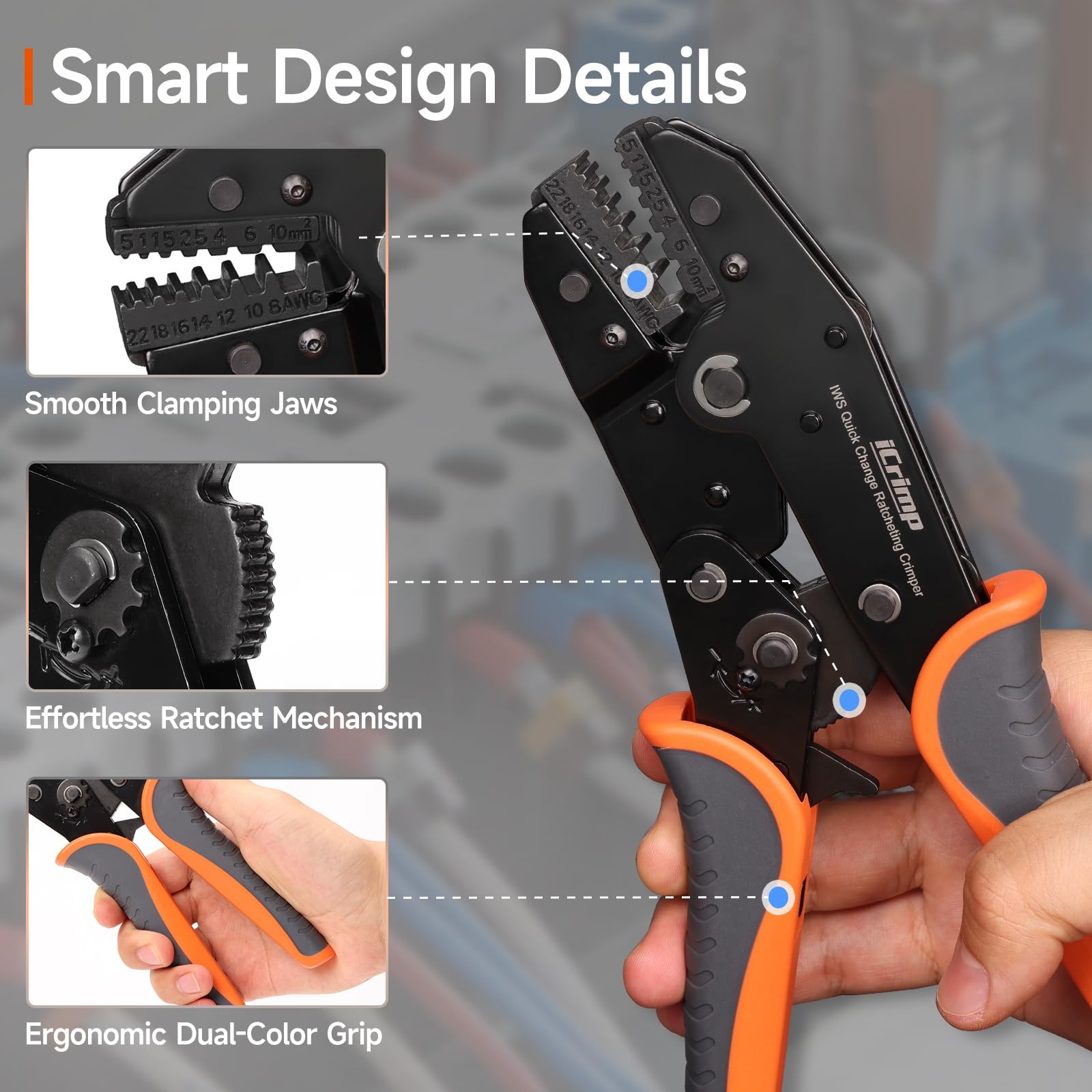 Ratcheting Crimping Tool Set 8PCS Quick Exchange Jaw Heat Shrink Open Non-Insula
