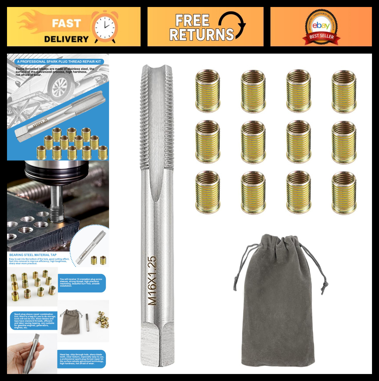 M14x1.25 & M16x1.25 Spark Plug Thread Repair Tool Set – High Speed Steel Taps &
