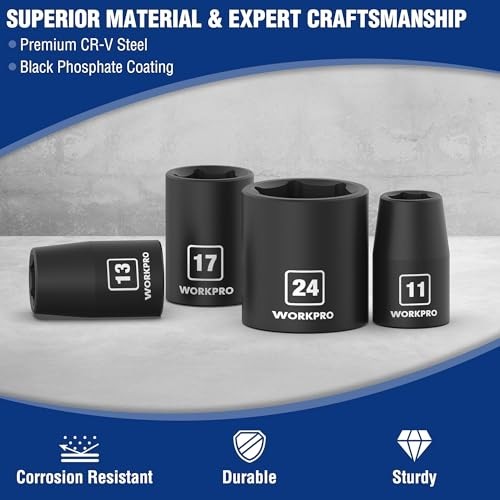 14PCS 1/2” Drive Metric Shallow Impact Socket Set, Cr-V Steel 6-Point with Case