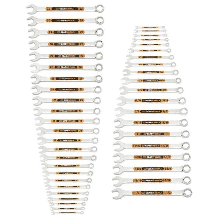 Gearwrench 44 PC 12 Point SAE/Metric Hi-Vis Long Pattern Combination Wrench Set