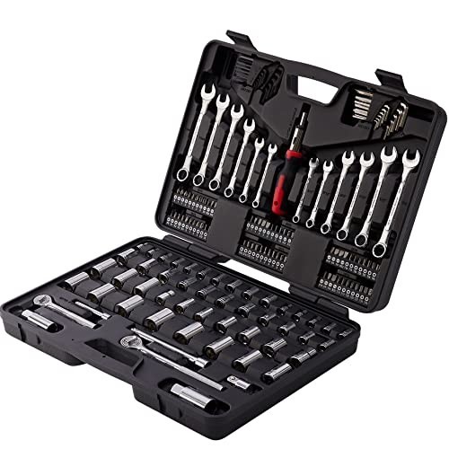 161-Piece Mechanics Tool Set 1/4 3/8 1/2 Inch Drive Socket Kit SAE Metric