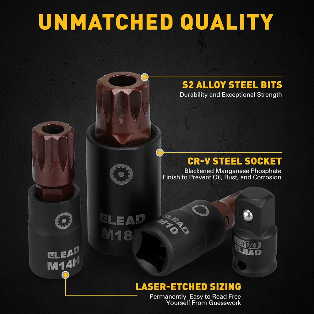 13Pc Triple Square Spline Bit Impact Socket Set M4 – M18 1/4” 3/8” 1/2” Drive S2