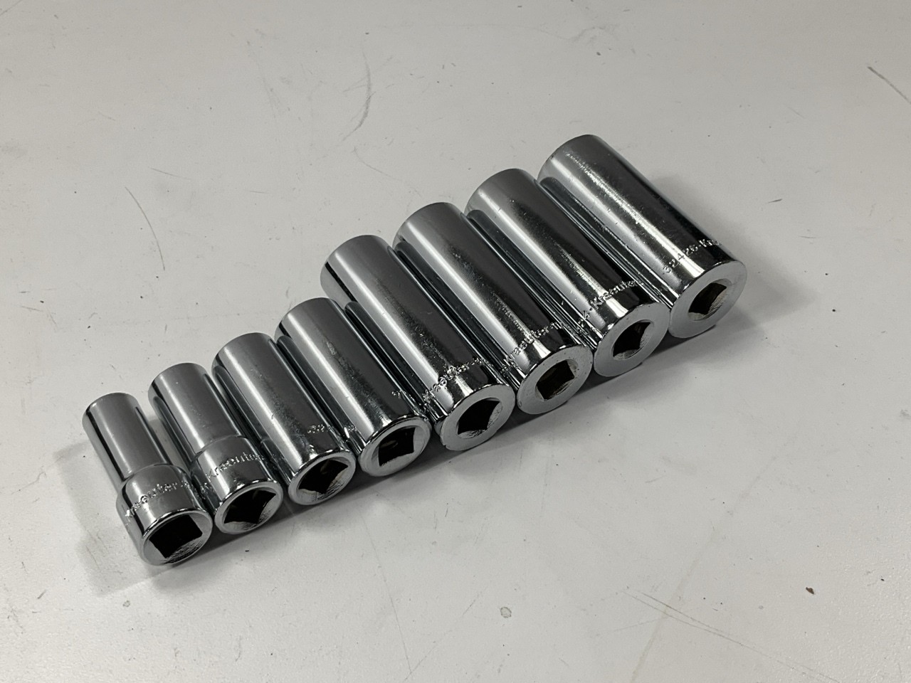 VINTAGE – 7 Piece Deep Socket 6 Point, 3/8″ Drive (Mismatched 9/16″) MADE IN USA