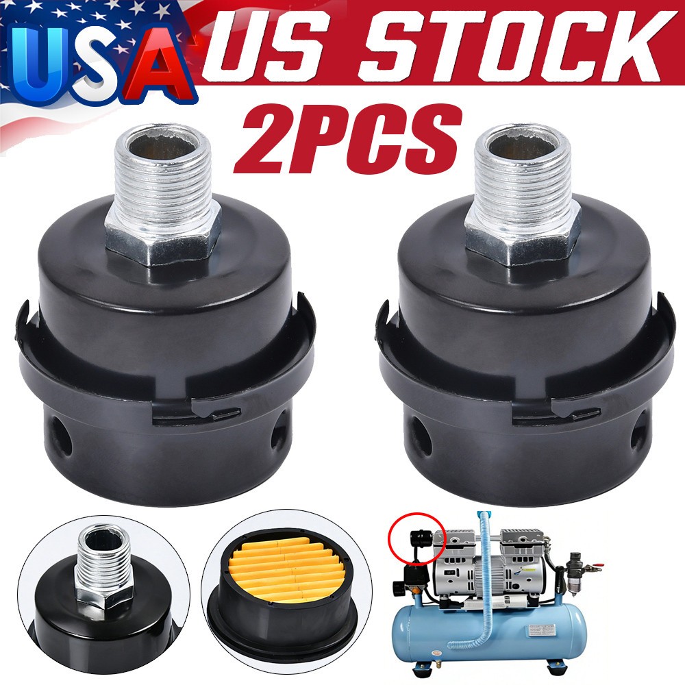 2Pack 1/2″ NPT Air Compressor Silencer Filter 20mm Metal Noise Muffler Intake