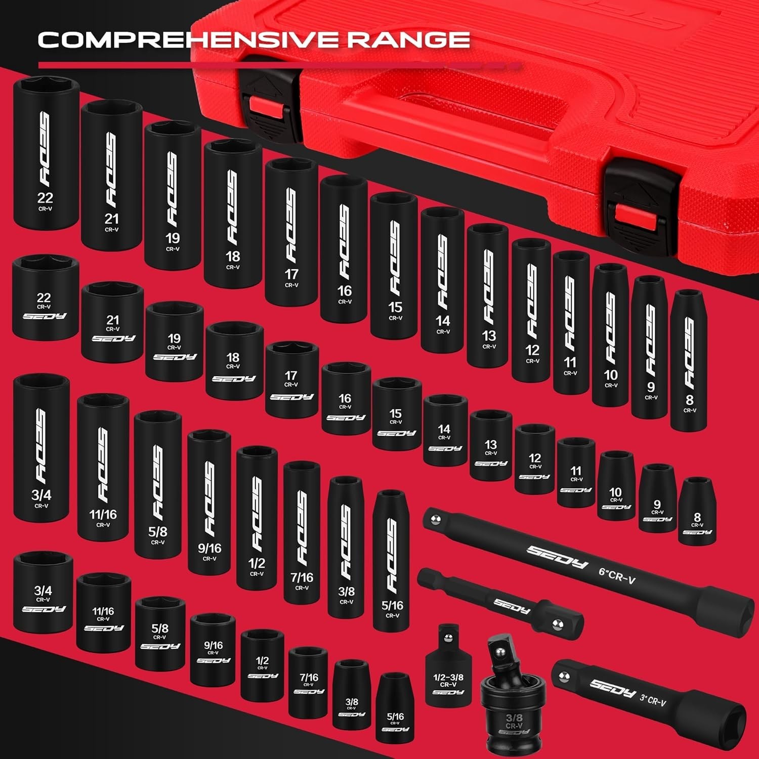 49-Piece 3/8-inch Impact Socket Set – Chrome Vanadium for Ultimate Durability