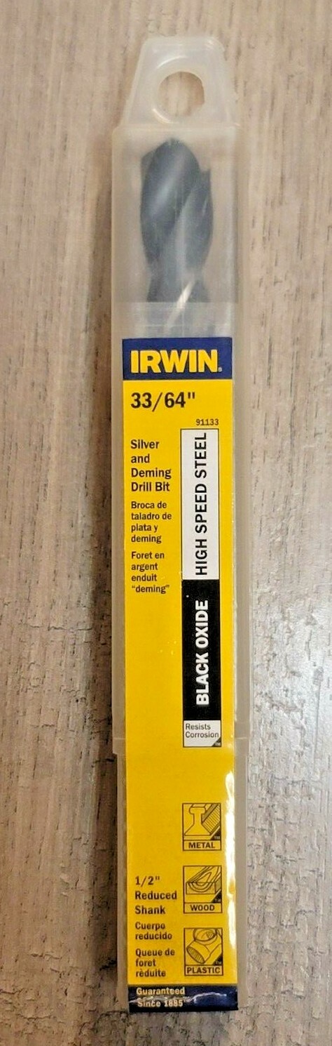 Irwin 33/64″ Silver & Deming High Speed Steel Drill bit with 1/2″ shank! #91133