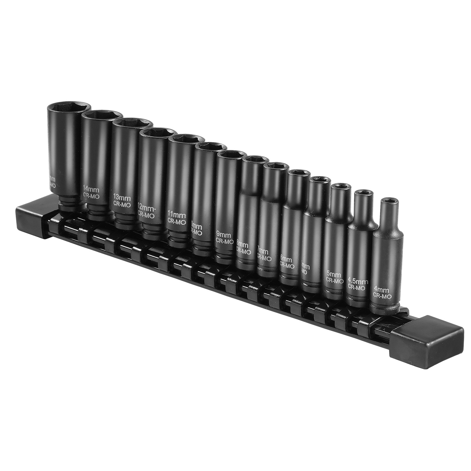 VEVOR Impact Sockets Set 14PCS 6-Point 1/4″ Deep Socket Set Metric 4-15mm Cr-Mo