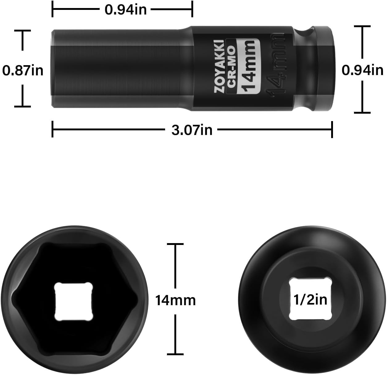 Versatile 14mm 6 Point Impact Socket – 1/2″ Drive, Ideal for Auto Repairs