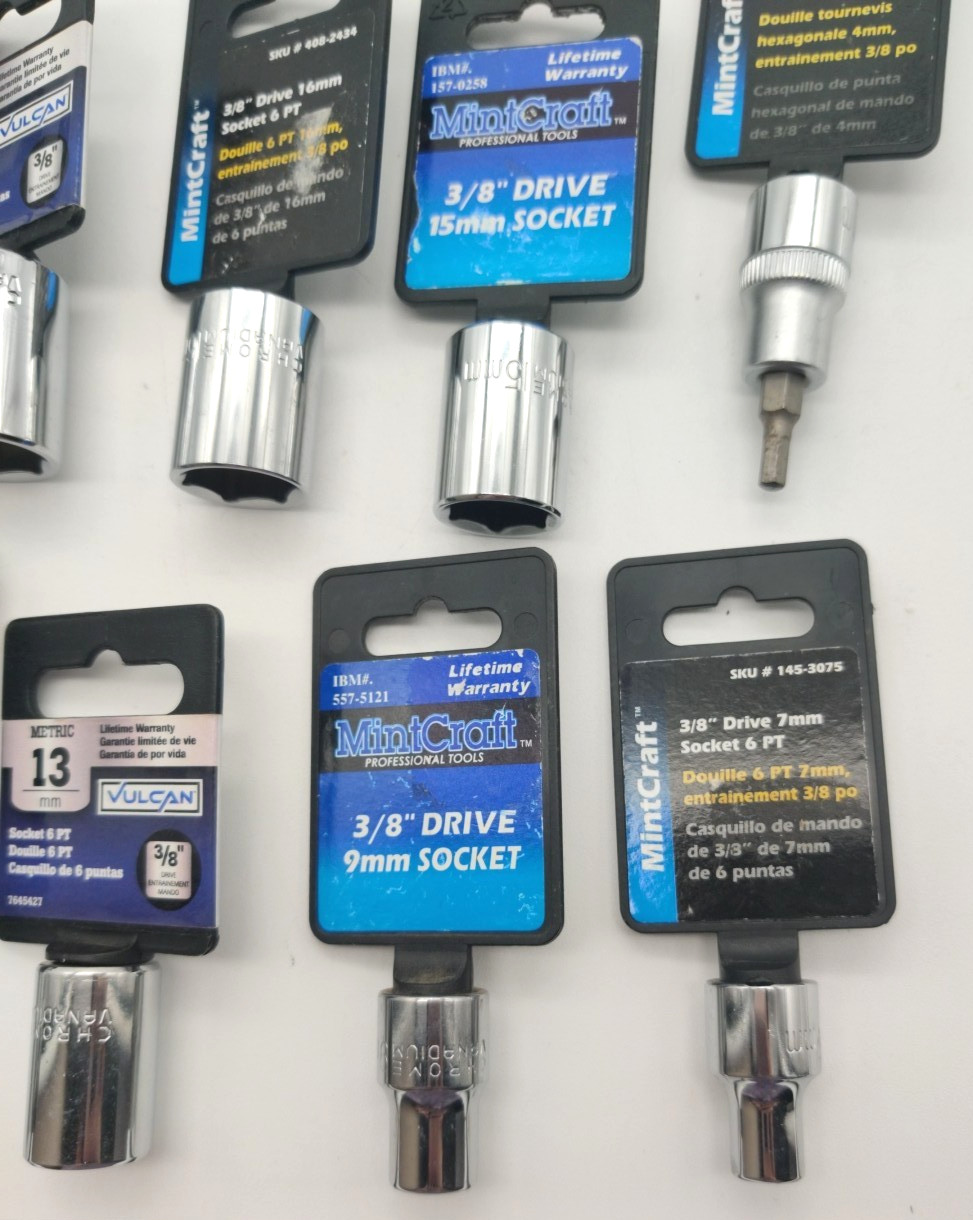14pc Assorted Lot of 3/8″ Drive Sockets, Metric Deep Well, Regular and Hex Bit