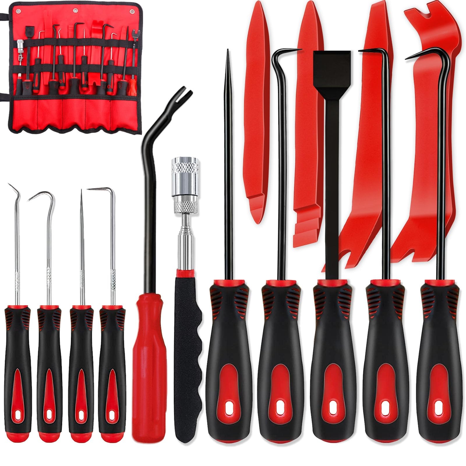 KEZE 15Pcs Carbon Steel Precision Pick & Hook and Red-15 Set