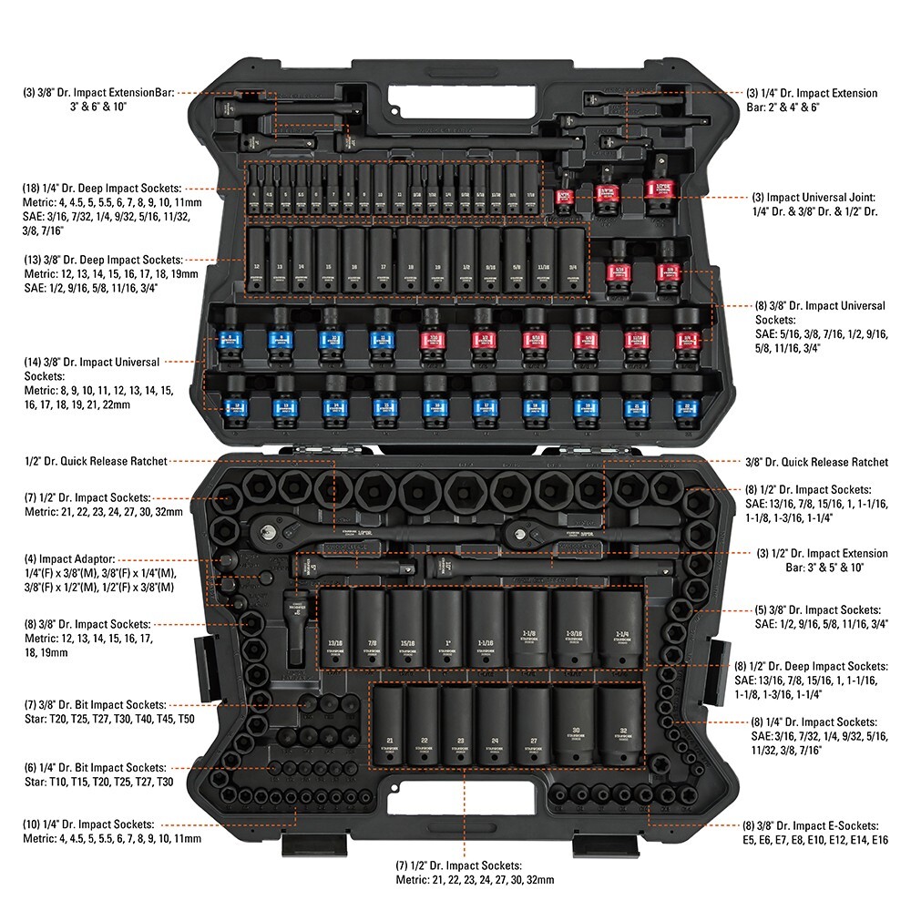 STARWORK TRUE MECHANIC™ 153-Piece Impact Socket Set, SAE/Metric