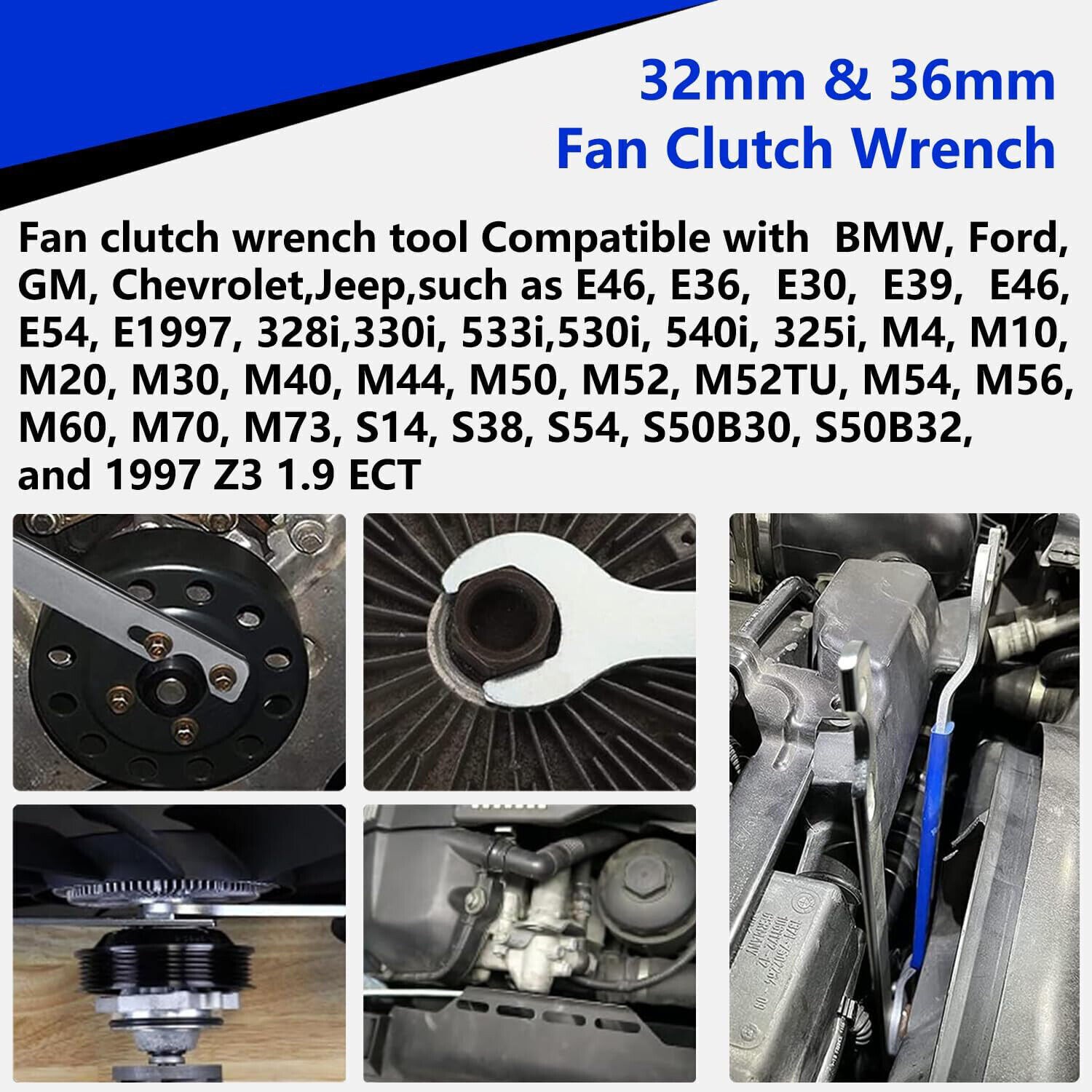 2PCS 32mm&36mm Fan Clutch Nut Wrench+Clutch Holder Removal Tool For BMW Ford GM