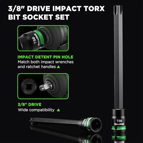 Extra Long 24PCS Torx Bit Socket Set, 3/8″ Drive S2 Alloy Steel, T10-T60, CR-V,