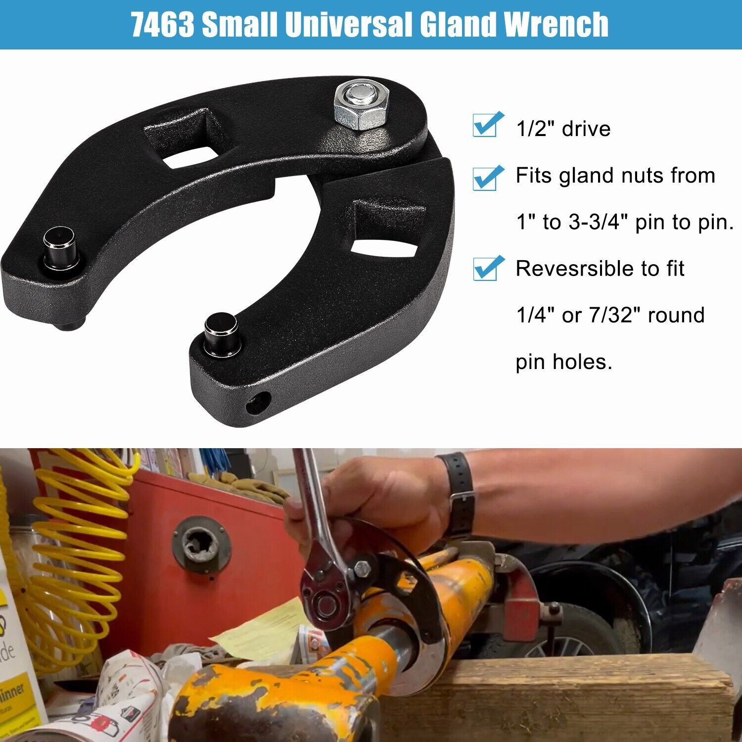 Heavy Duty Adjustable Gland Nut Wrench Tool for Hydraulic Cylinder Cap Remover