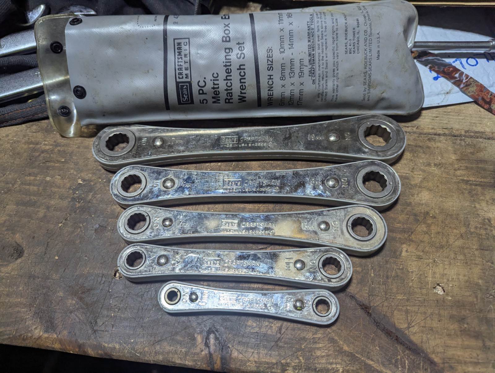 MINT Sears Craftsman 4369 Metric Box End Ratcheting Wrench Set 5Pc 6mm-19mm