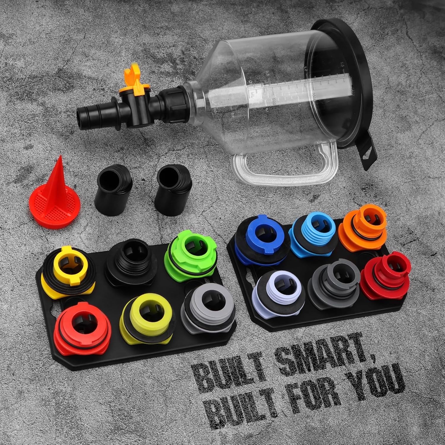 18PC Engine Oil Funnel Kit 1.59QT/1.5L Automotive Coolant Funnel Set 12 Adapters
