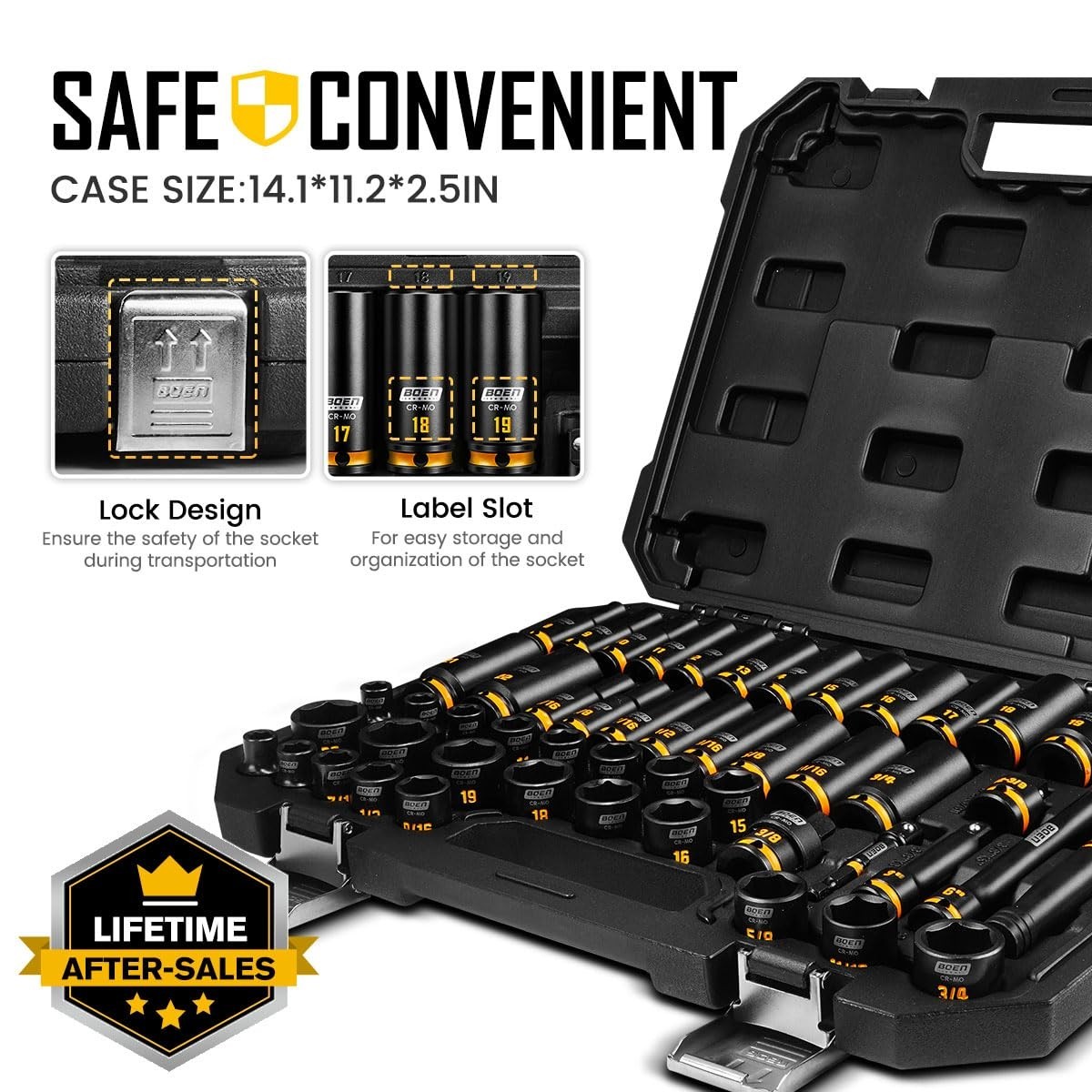 50PCS 3/8″ Drive Impact Socket Set – SAE & Metric Deep/Shallow 6-Point CR-MO