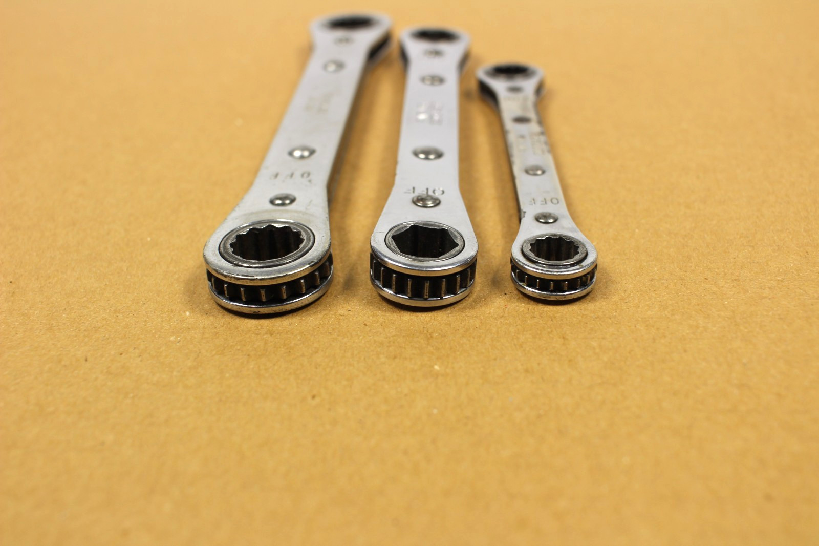 Snap-on 3/8″×7/16″-1/2”x9/16” -9/16”x5/8” 12pt Ratchet Wrench Lot Of 3 Pcs.