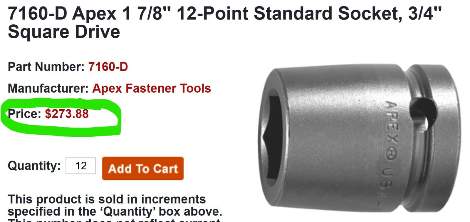 Apex 7160-D 12 Point 1-7/8in Impact Socket 3/4in Drive [A6B5]