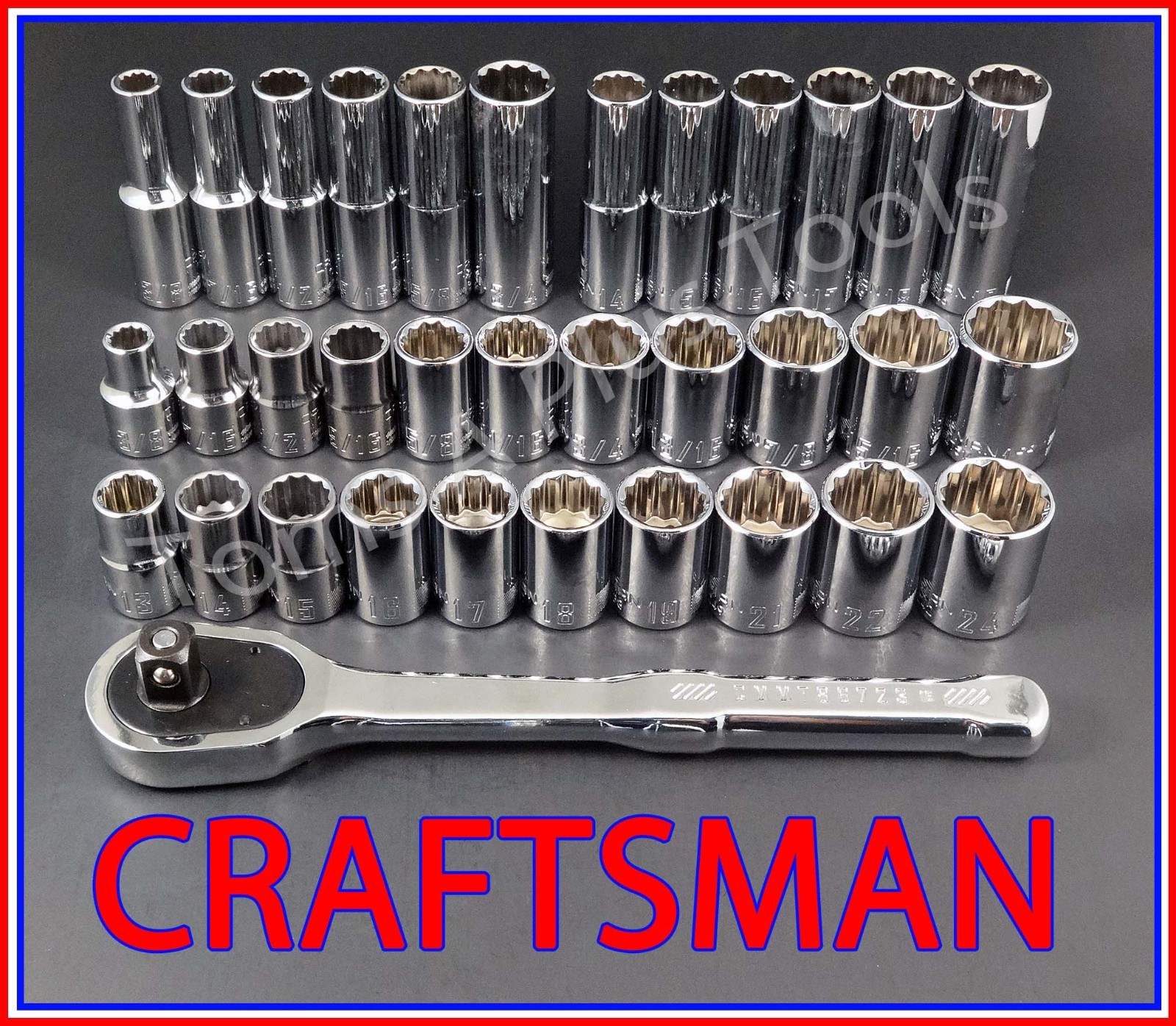 CRAFTSMAN TOOLS 34pc 1/2 dr Short Deep SAE METRIC MM socket ratchet wrench set