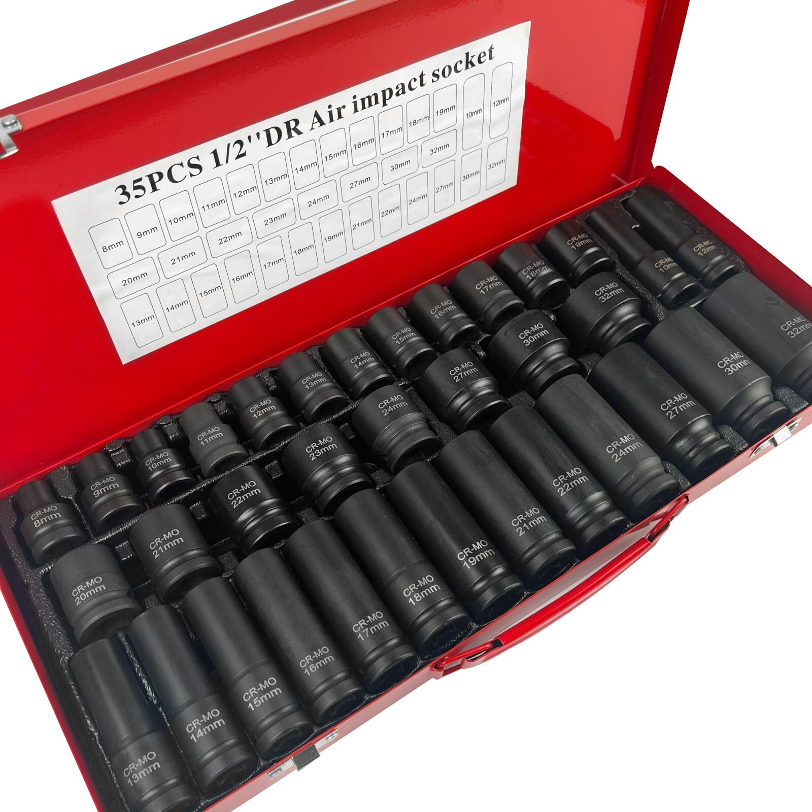 35pcs 1/2″ Sq Metric Drive Deep Impact Socket Tool Set Garage Kit 8-32mm + Case