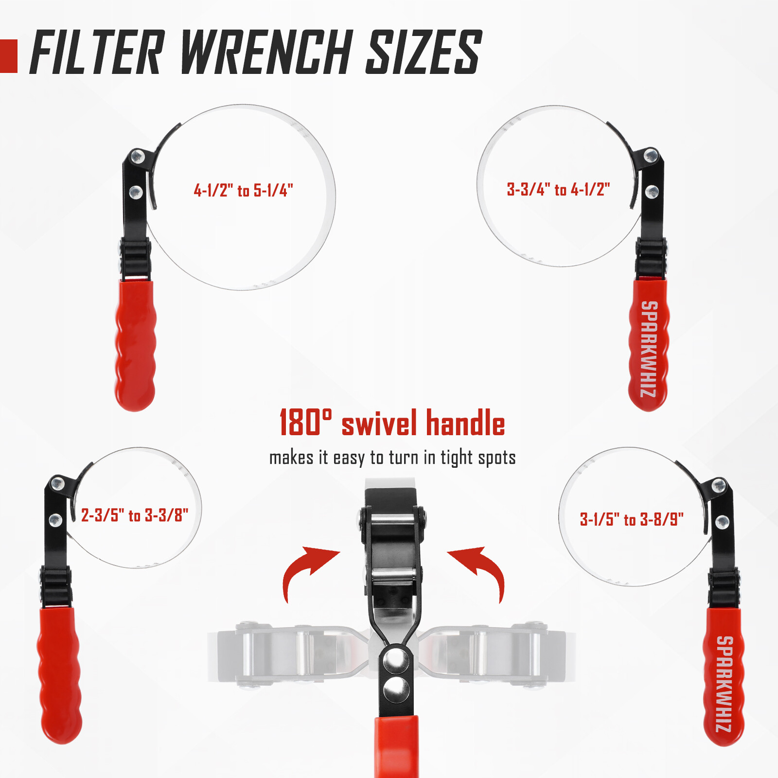 4PCS Swivel Oil Filter Wrench Remover Removal Installer Set 2-3/4″ – 5-1/4″ New
