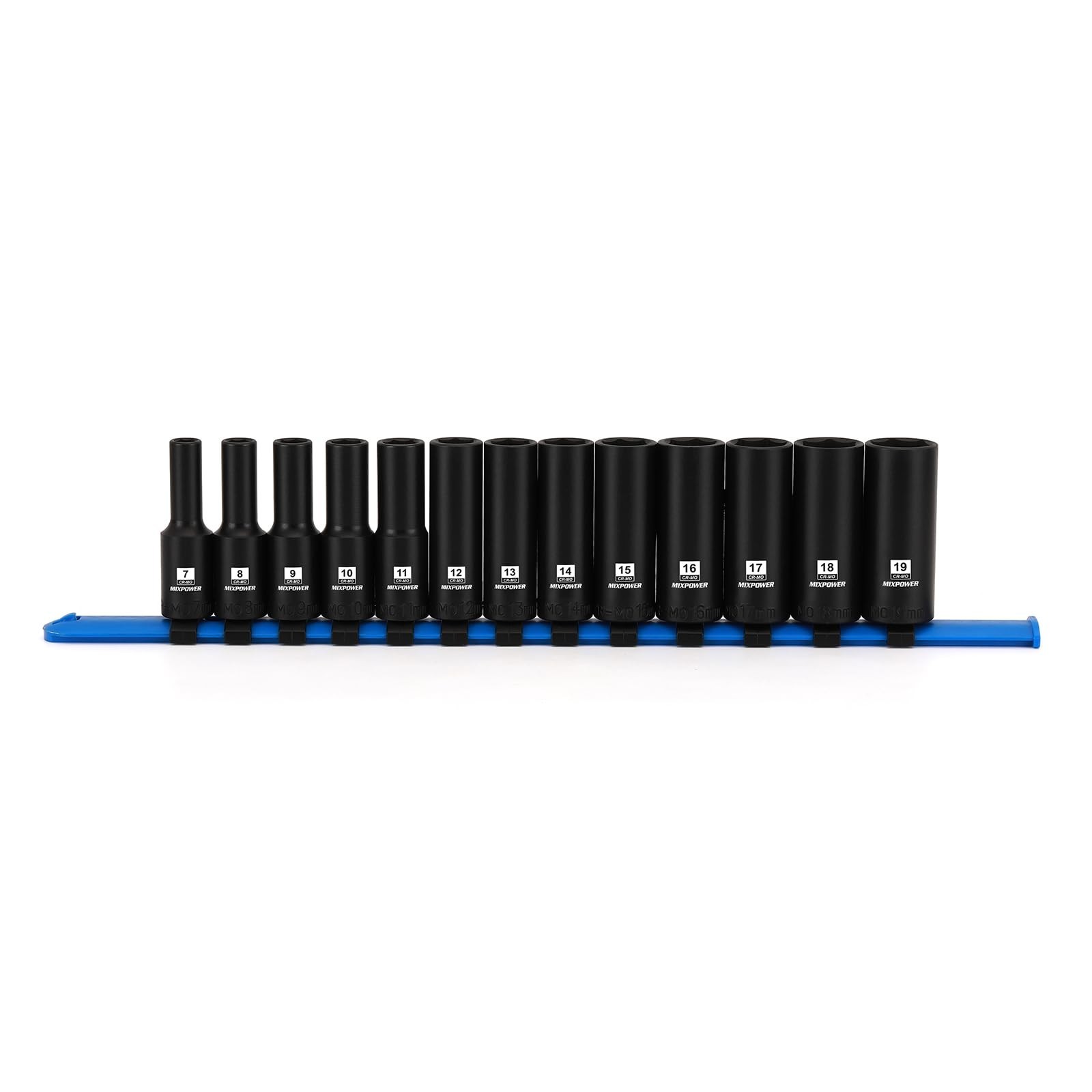 13-Piece 3/8″ Drive Deep Magnetic Impact Socket Set, 6 Point, 7-19mm, Metric, CR