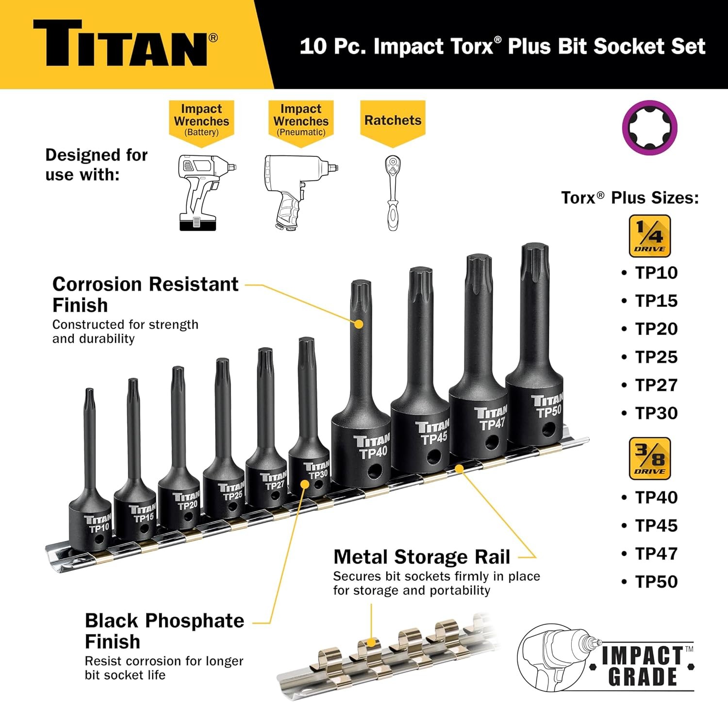 Titan Tools 10-Piece Impact Torx Plus Bit Socket Set (49008)