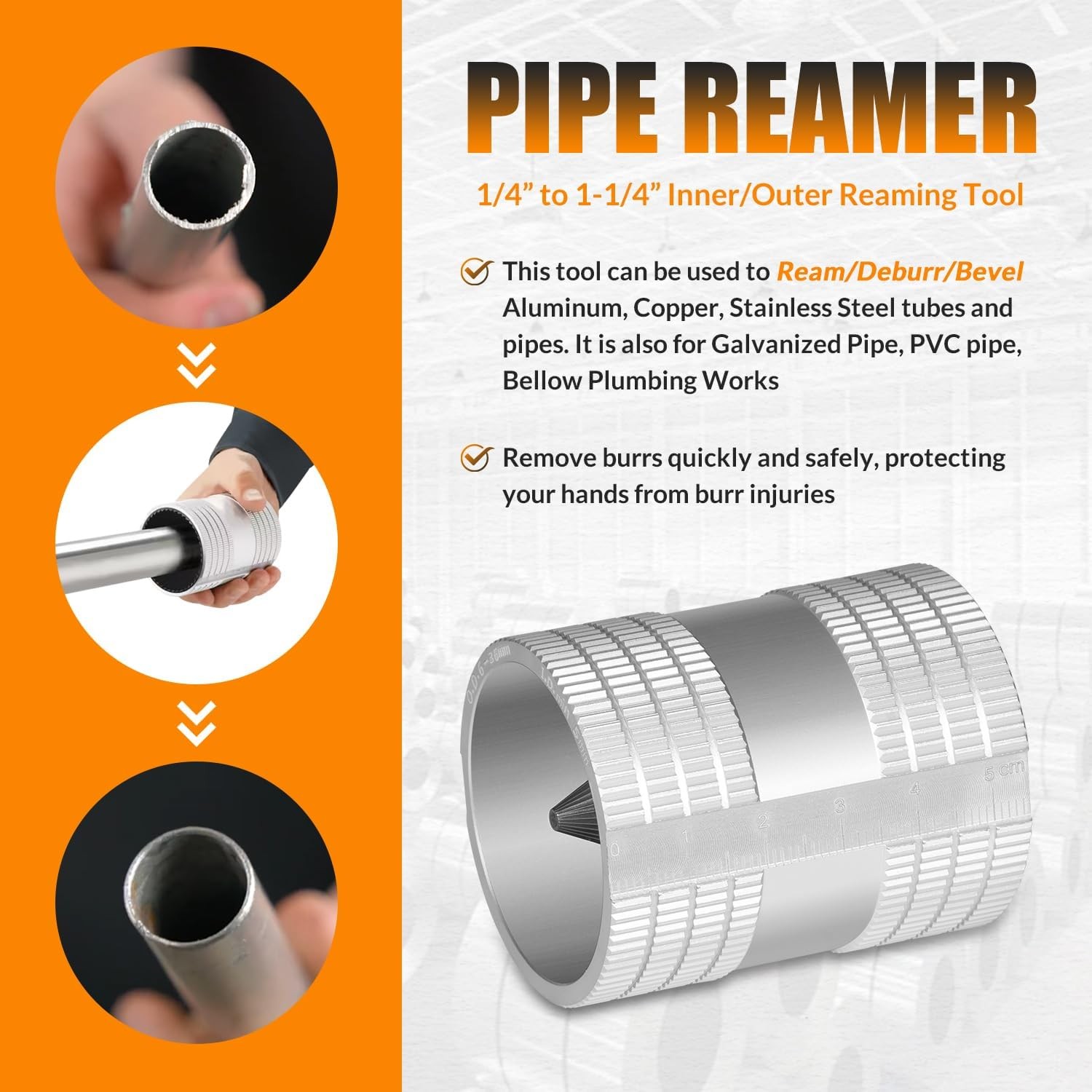 Reaming Tool for Copper,Stainless Steel Tubing,Pipe Reamer Sizes 1/4″ to 1-1/4″